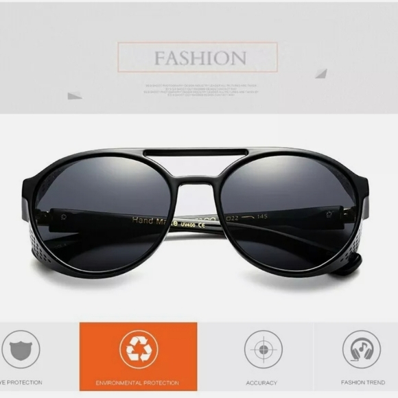 New Men Steampunk Black & side coverage sunglasses - Picture 4 of 5